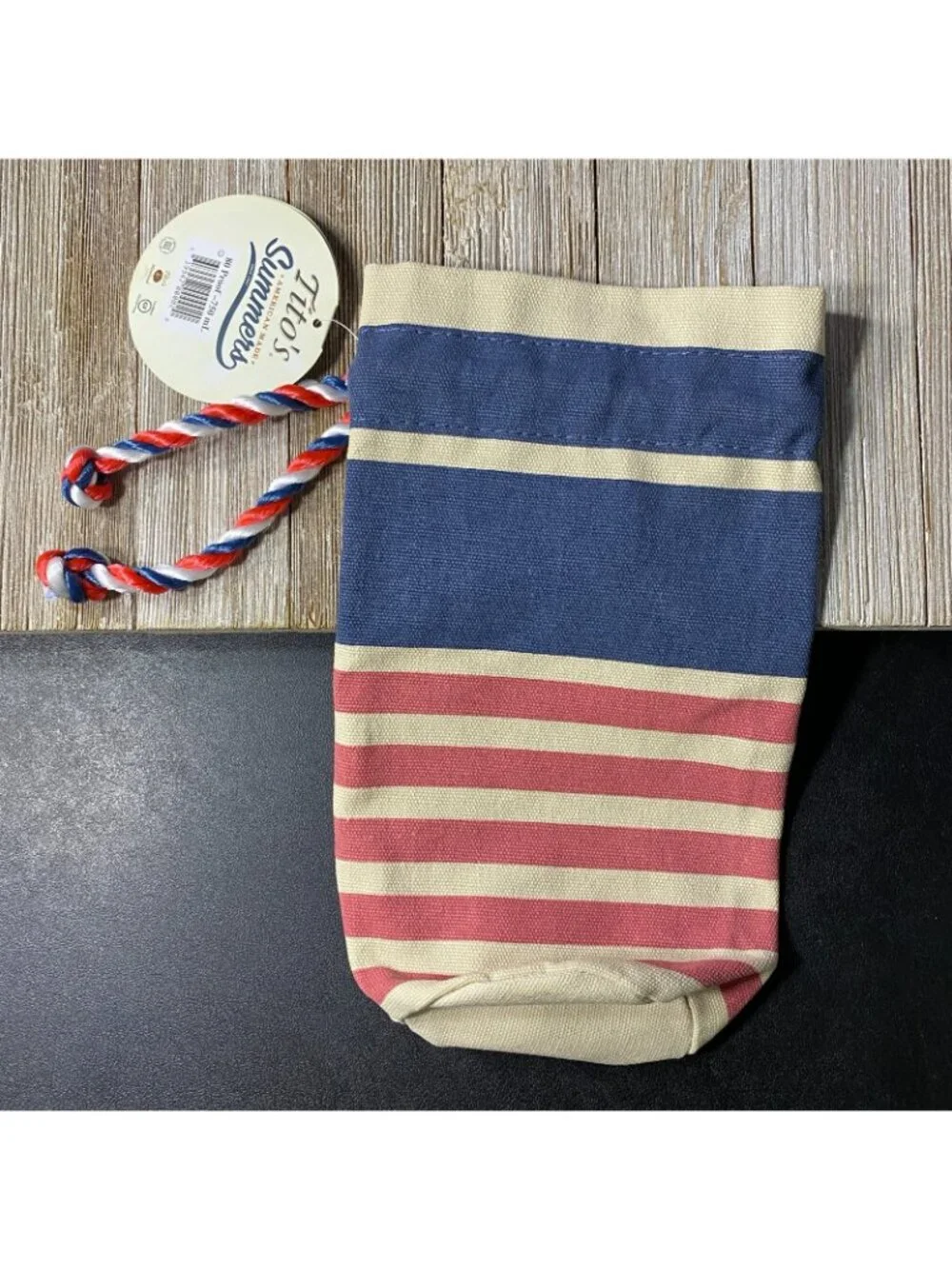 Tito's Handmade Vodka 750ml Bottle Drawstring Canvas Gift Bag Patriotic USA Flag